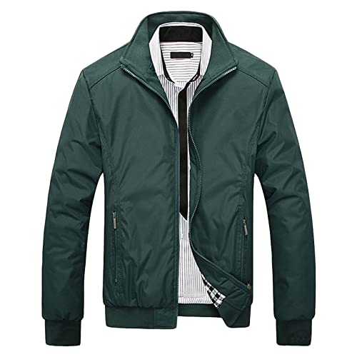 Maiyifu-GJ Men's Casual Lightweight Military Jacket Spring Fall Stand Collar Outdoor Windbreaker Windproof Slim Fit Army Coat (Dark Green,X-Large)