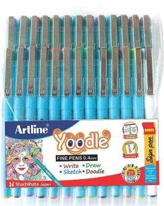 Artline Yoodle Art - Rotulador de punta fina para garabatos, punta fina de 0,4 mm, 25 unidades