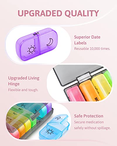 Image of Weekly Pill Organizer 2 Times a Day with Same-Side Large Opening for Easy Filling & Retrieving, Color Tracking 7 Day AM PM Pill Box with BPA Free Pill Case for Vitamins,Fish Oils（Black