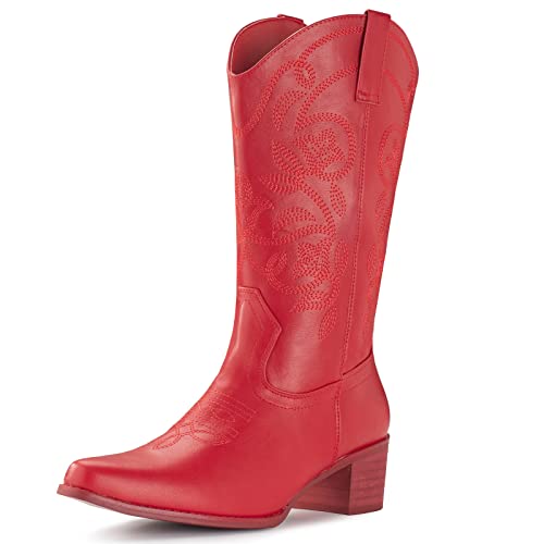 Image of IUV Cowboy Boots For Women Pointy Toe Women's Western Boots Cowgirl Boots Mid Calf Boots