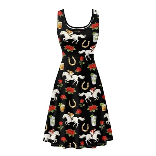 Image of Women Stylish Tank Dresses Sleeveless Round Neck Midi Casual Dress with Pocket for Summer