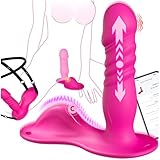 Aufsitz Dildo Vibration für Frauen mit Stoßfunktion Reibungsfunktion, Sex Spielzeug für die Frau Paare, Strap On G Punkt Anal Dildo Vibrator mit App Fernbedienung, BDSM Umschnalldildo Sexmaschine