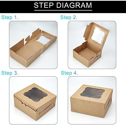 ifymei 30 Pack Cupcake Boxes 4 Hole with Window and Inserts, 6.3x6.3x3 Inch Kraft