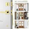 Moquin Double Front Door Lock Set, Polished Brass Square Front Door Hardware Set with Dummy, Heavy Duty Door Handle with Deadbolt, Double Entry Door Lock Set with Reversible Handle