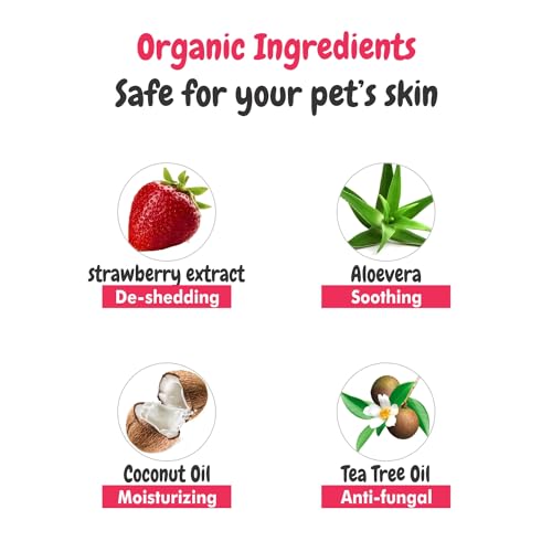 Image of Bscly Strawberry Dog Shampoo 1000Ml - Ticks & Fleas Prevention - Enriched with Chamomile, Aloe and Coconut Oil - Moisturizes & Heals Skin - Suitable for Pomeranians to Golden Retrievers