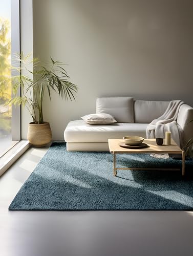 freundin Home Collection Shaggy Rug - Fluffy High Pile Living Room Rug - Plain Soft Easy Care Long Pile for Living Room, Dining Room, Bedroom, Children's Room - Petrol, 80 x 120 cm
