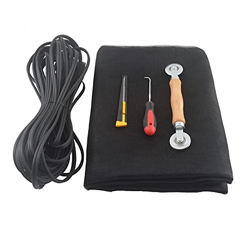 ZemHome Black Fiberglass Adjustable Window Screen mesh for Screen Door Repair kit/pet Screen/Patio Screen/Porch Screen/Basement Window/Retractable Screen Door (59 x 200 Inch with Tools, Black)