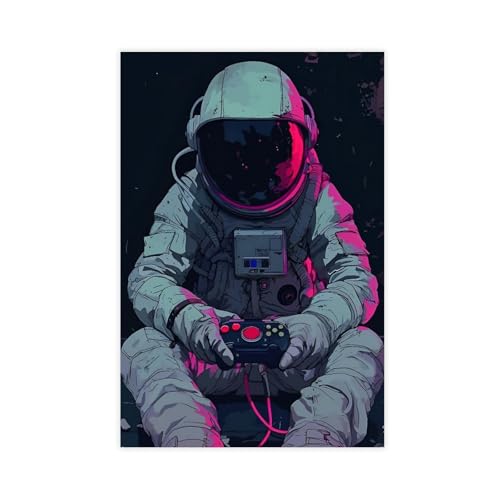 Astronaut Gamer in Space Vintage Abstract Canvas Wall Art -