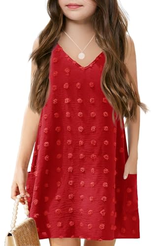 Image of Batermoon Girls Swim Cover Up V Neck Swiss Polka Dot Summer Beach Dress | Kids Cover-Ups, Sleeveless Vacation Swimwuits, Boho Cute Dresses with Pockets 4-14 Years