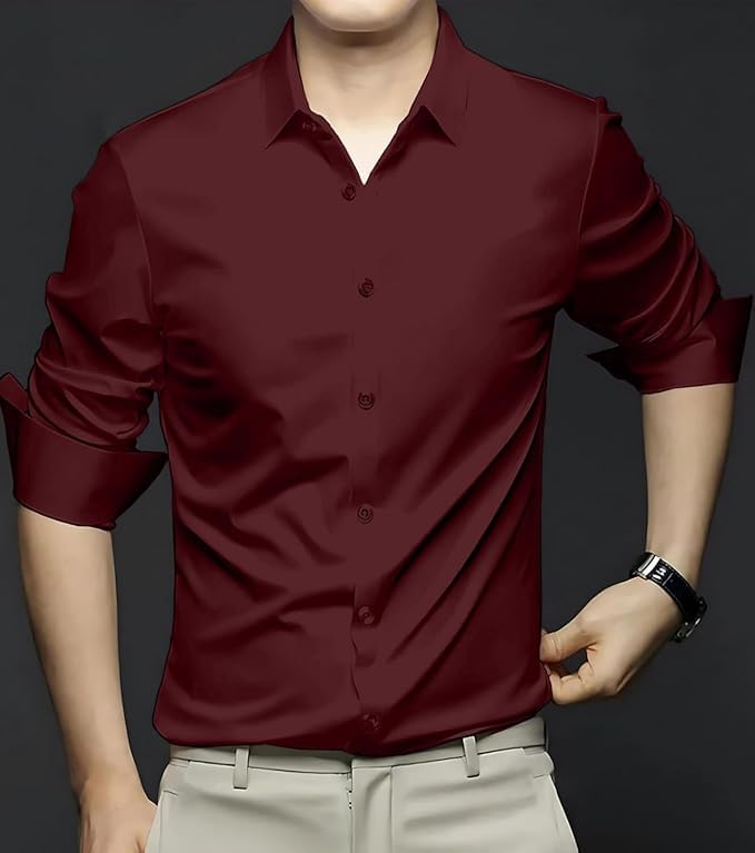 Image of DEELMO Combo of Men's Stylish Solid Satin Casual Shirt for Men Full Sleeves| Poly Satin Silk Shirt Pack of 2