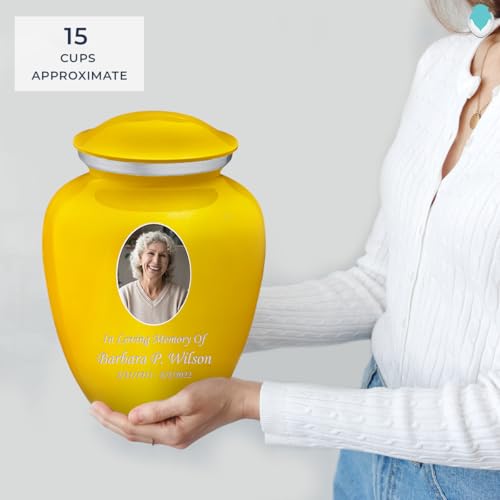 Image of Geturns Embrace Adult Personalized Picture Cremation Urns for Human Ashes I Large Photo Yellow Funeral Urn for Men and Women I 200 lbs