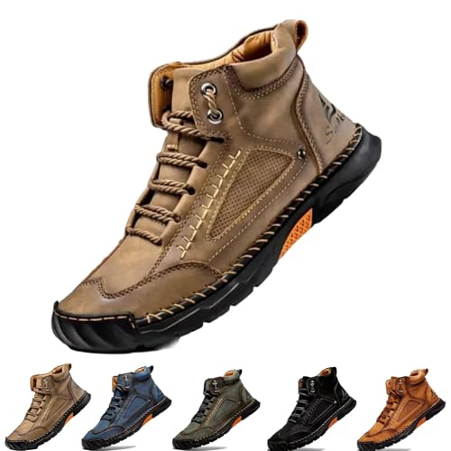 OTEB Men's Comfortable Handmade Leather Boots，Arch Support Outdoor Boots, Waterproof Spacious Toe...