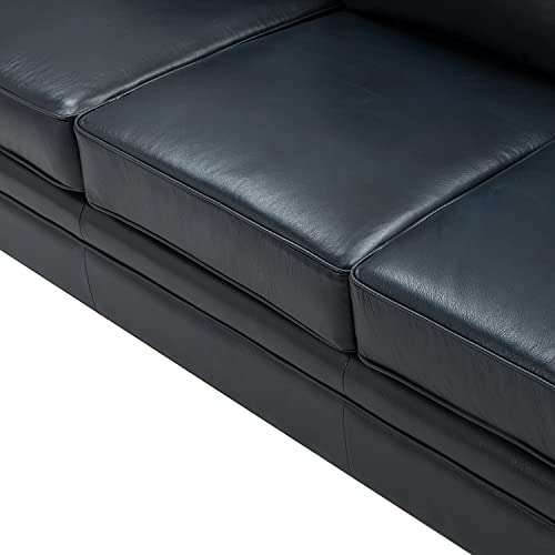 Hulala Home 81'' Upholstered Leather Sofa With Nailhead Trim And Rolled Armrests, Mid-Century Modern Living Room 3-Seater Couch, Navy Couch With Removable Cushion For Bedroom Apartment #TOP5