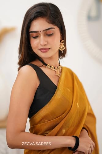 Image of ZECVA Women's Pure Soft Spun Cotton Lichi Silk Saree For Women With Attach Unstitch Blouse Piece