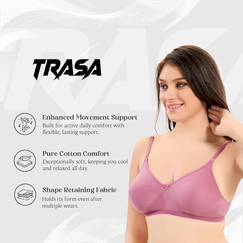 Image of TRASA Women's & Girls' Cotton Non Padded Non-Wired T-Shirt Bra - (Pack of 3)