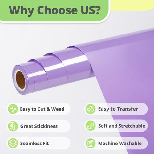Image of HTVRONT Lilac HTV Vinyl Roll, 12 inch x 10ft Lilac Iron on Vinyl for T Shirts | Heat Transfer Vinyl for All Cutter Machine & Silhouette Cameo, Easy to Cut & Weed