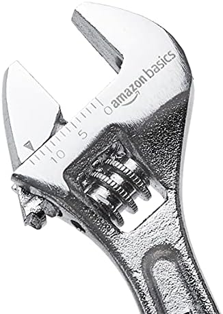 Amazon Basics Adjustable Wrench with Inch/Metric Scale, Chrome-Plated, 4-Inch (100 mm)