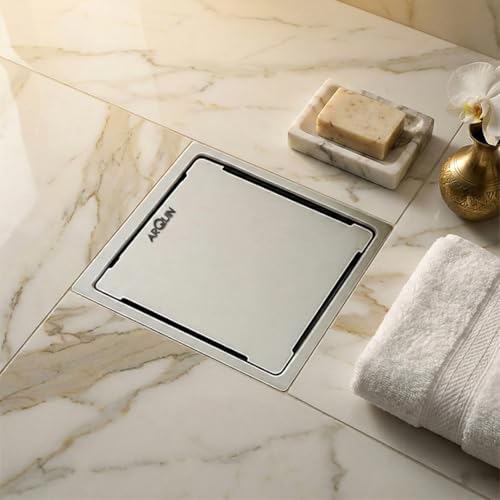 Image of ARQUIN Bathroom Floor Drainer 6x6 Inch 304-Grade Stainless Steel Floor Drain-Diamond Square Flat Cut Anti Without Cockroach Trap Floor Drainer Waste Water Drainer
