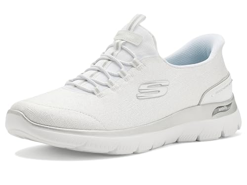 Skechers Womens Arch Fit Summits Hands Free Slip-Ins White/Silver 12 Medium