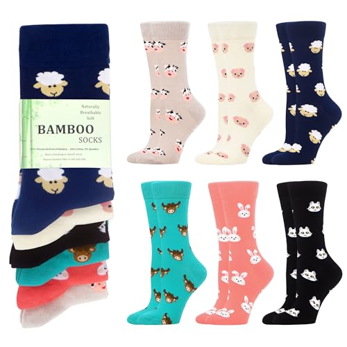 WeciBor Women's Bamboo Crew Socks, Multicolour, Size 6-9
