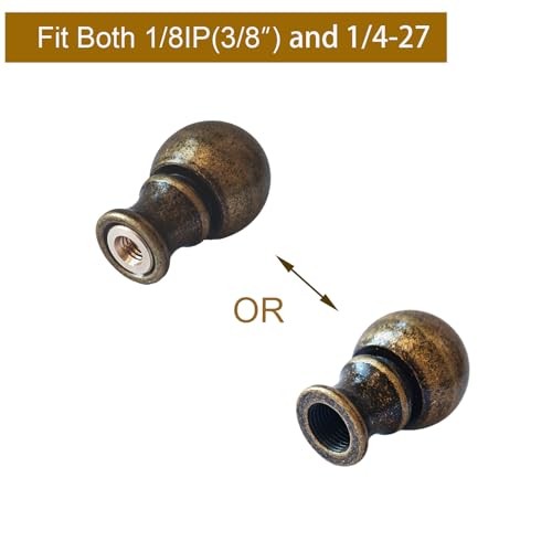 Image of Lamp Finials 2 Pack, 1 /4-27 Thread Antique Brass | Solid metal antique brass finish. Includes nut cap & harp adapter. For table lamps, floor lamps, home lighting. Easy install.