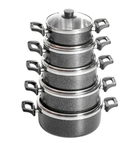 Conjunto 5 Panelas Alumínio Grosso Craqueado Tampa Vidro