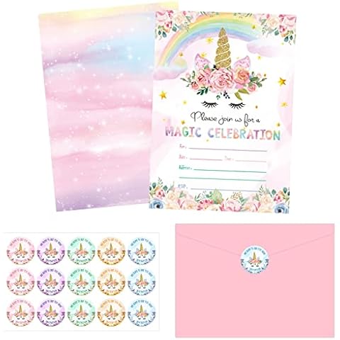 Tevxj 30 Pack Unicorn Birthday Invitation Unicorn Party Invitation Cards, 30 Rainbow Unicorn Sticker Labels with 30 Envelopes Unicorn Rainbow Party Decorations Supplies for Girls Baby Shower Birthday Party Cover