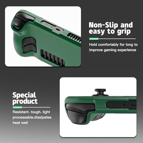 Image of bibuks Steam Deck Case,Steam Deck OLED Protective Case,Non-Slip Skin Protective Shell Accessories with Kickstand ,2 Screen Protector, 4 Thumb Grip (Green)