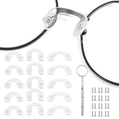 XLIUAX Glasses Nose Pad, 15 Pcs Glasses Nose Pad Replacement Silicone Eyeglasses Noses Pads for Eyewear Repair Screw-in Eyeglass Pads U Shape Accessories Anti-Slip Replacement Fixing 3 Size Picks
