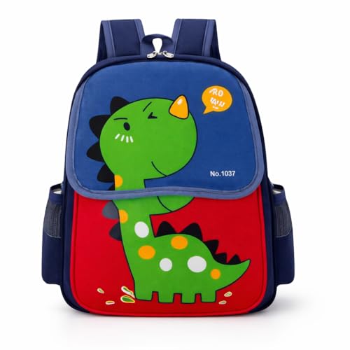 Mochila Infantil de Costas Dinossauro para Menino, Alças Acolchoadas, Compartimento com Zíper, Ideal para Escola e Passeios, Criança (Vermelho)
