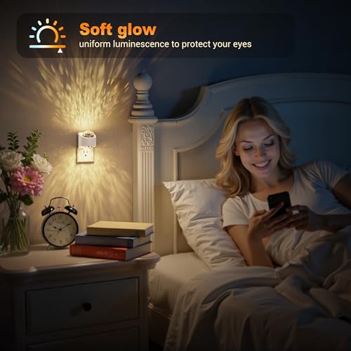 Image of JandCase Night Lights Plug into Wall, 2 Pack 3000K Soft White Star Projector Night Light, Automatic Galaxy Nightlight Plug in with Light Sensor for Bathroom Hallway Room Decor