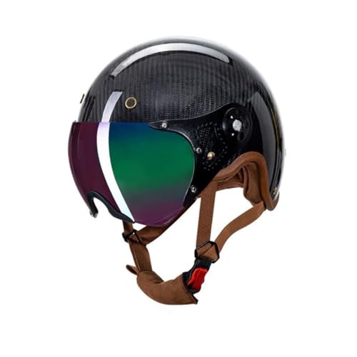 Carbon Fiber Retro German Style Helmet DOT Approved Motorcycle Half Helmets for Adult Men Women Motocross ATV Cruiser Scooter Vintage Lightweight Open Face Helmet, Skull Cap-A||Large