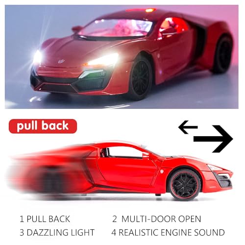 Image of 1:24 Big Size Lykan Hypersport Scale Model Car - Exclusive Alloy Metal Pull Back Die Cast Car Toy with Openable Doors, Light & Music - Best Gifts for Kids【Colors as Per Stock】