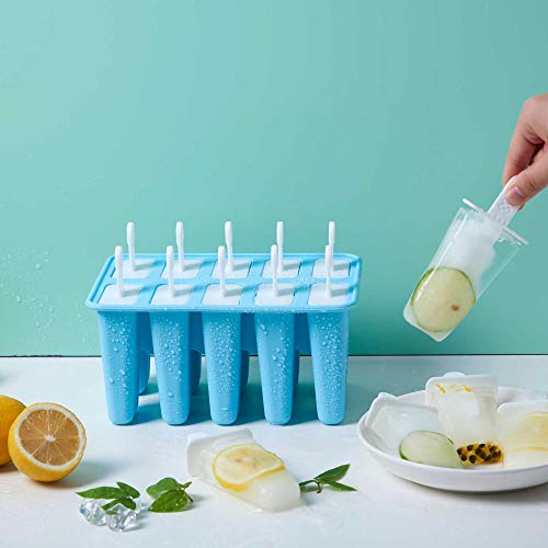 Popsicle Molds 10 Pieces Silicone Ice Pop Molds BPA Free Reusable Popsicle Mold Easy Release Ice Pop Maker with Popsicles Recipes,Cleaning Brush and Funnel