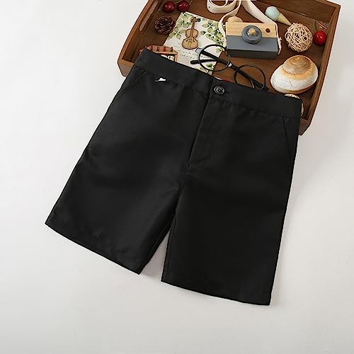 Shorts de sarja com cinto para meninas e crianças pequenas, shorts de sarja sem fecho, uniforme esco