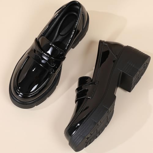 TKKAE Loafers for Women Women's Penny Platform Chunky Loafers Slip-Ons Comfortable Business Casual Dress Office Work Shoes for Ladies,Black Patent Leather,6 by TKKAE - Used condition - Image 6