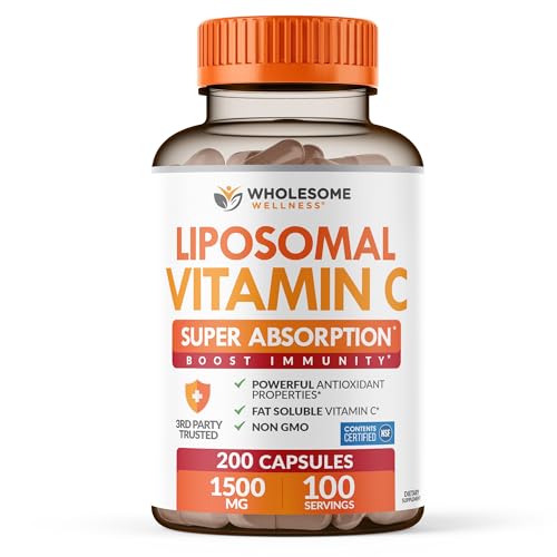 Wholesome Wellness Liposomal Vitamin C Capsules (200 Pills 1500mg Buffered) High Absorption, Immune System & Collagen Booster, High Dose Fat Soluble Immunity Support Ascorbic Acid, Natural Vegan