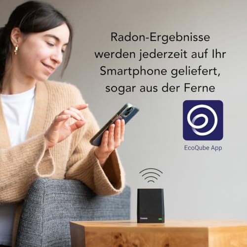 Ecosense EQ100 EcoQube, Digitaler Radon-Detektor, Schnelle Erfassung schwankender Werte, Kurz- & Langzeitüberwachung mit Trenddiagrammen, Fernzugriff auf Daten, Wi-Fi 2,4 GHz Netzwerke nur