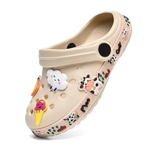 XPKWS Kids Clogs Boys Girls Garden Shoes Unisex-Child Cartoon Slide Sandals with Pivoting Heel Straps