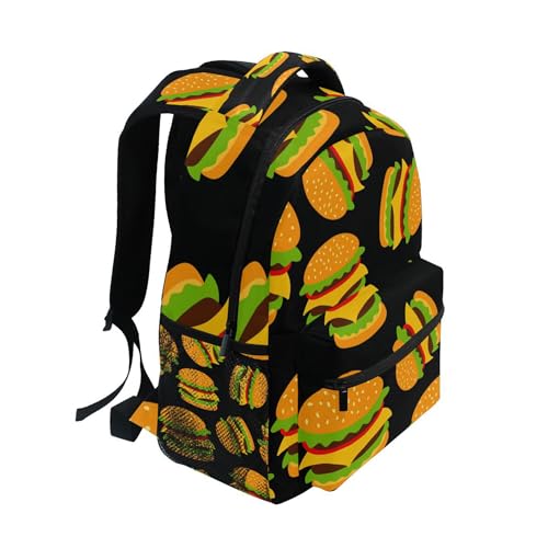 Hamburger Black Backpack for Boys Girls Kids Bookbag Laptop Tablet Travel School Bag with Name Tag2