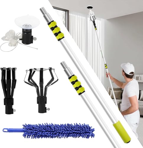 Thmxit 28FT Reach Light Bulb Changer for High Ceilings with Pole & Duster, 5-20FT Telescopic Extension Pole High Ceiling Light Bulb Changer Pole with Baskets Suction Cup for Recessed Lights