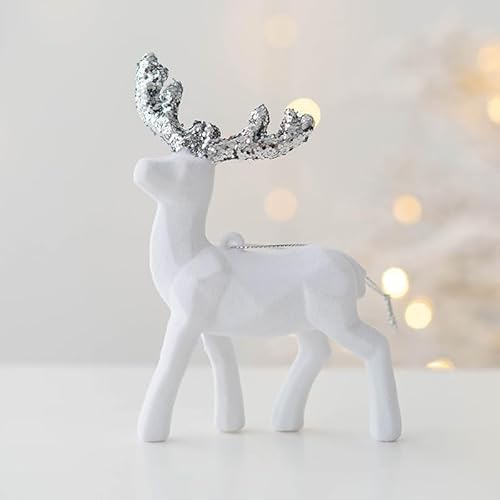 Fassory 3 decorazioni natalizie a forma di renna, decorazioni natalizie in velluto bianco, decorazioni per albero di Natale, renna, decorazione da tavolo (bianco velluto)