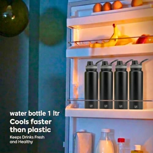 Image of 1L Stainless Steel Water Bottle - Leakproof Fridge Bottle, BPA-Free & Rust Proof Metal Flask, 1000ml Sipper Bottle for School, Office, Gym & Home (Black)