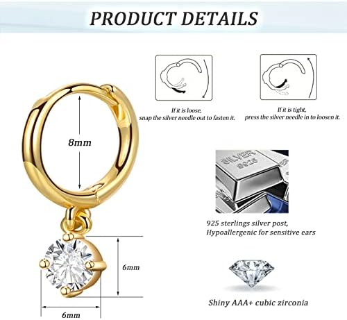 925 Silver Gold Hoop Earring for Women,Small Huggie Hoop Earrings 18K White Gold with Sparkling Round Drop Dangling Cubic Zirconia with Jewellery Gift for Women Girls Birthday Christmas Wedding