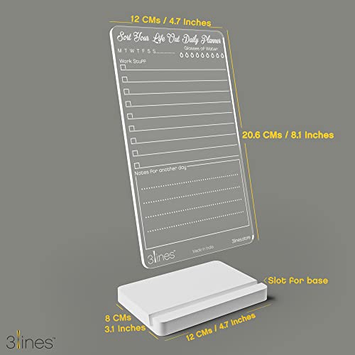 Image of 3 Lines to Do List Acrylic Board for Desk (12X8 CM)| Best Planner & Organiser | White Acrylic Base | with Marker & Cleaning Fabric | Sort Your Life Out Daily Planner Transparen t| Small