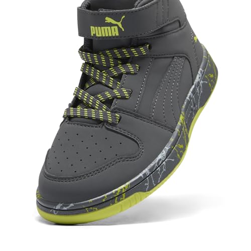 PUMA Rebound Layup Mid Hook and Loop Sneaker, Strong Gray-Strong Gray-Lime Smash, 11 US Unisex Little Kid