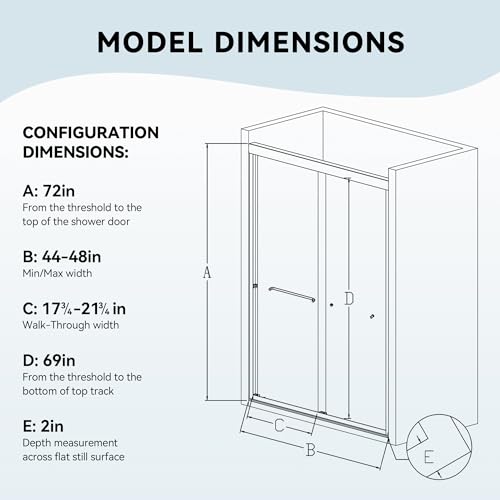 Image of 44-48 inch W x 72 inch H Bathroom Double Sliding Shower Door, Semi-Frameless Shower Glass Doors with 1 /4 inch (6mm) Clear SGCC Tempered Glass and Stainless Steel Handles, Easy to Install, Matte Black