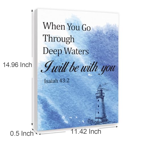 Gwisml When You Go Through Deep Waters Inspirational Bible Verse Canvas Wall Art,Isaiah 43:2 Motivational Scripture Print Painting Artwork for Christian Home Office Bible Verse Wall Decor - image 2