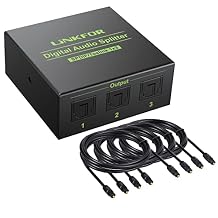 LiNKFOR 3 Port Toslink Splitter with 4pcs 6ft Optical Cable Digital Optical Audio Splitter Aluminum Alloy SPDIF Toslink Fiber Audio Splitter 1 in 3 Out Support Dolby-AC3 DTS for PS3 DVD HDTV