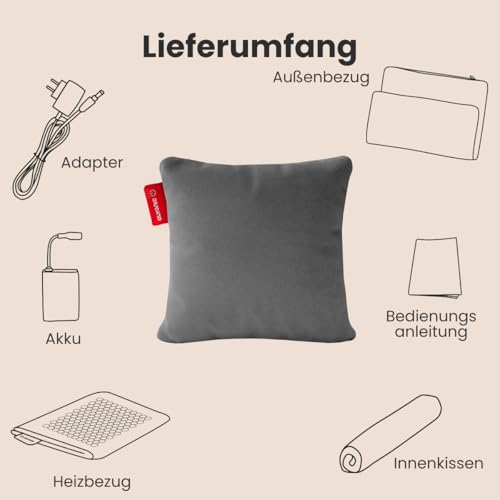 Auronic Heizkissen Kabellos - Wärmekissen mit Akku - Kabelloses Kissen mit Abschaltautomatik - Elektrisches - Beheizbares - Infrarot - Aufladbar - Für Rücken - 45x45cm